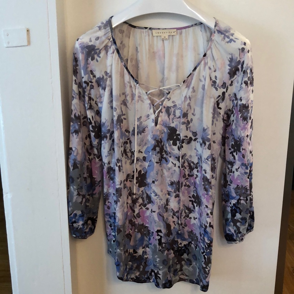 Lovestitch 3/4 slv floral tie-neck tunic